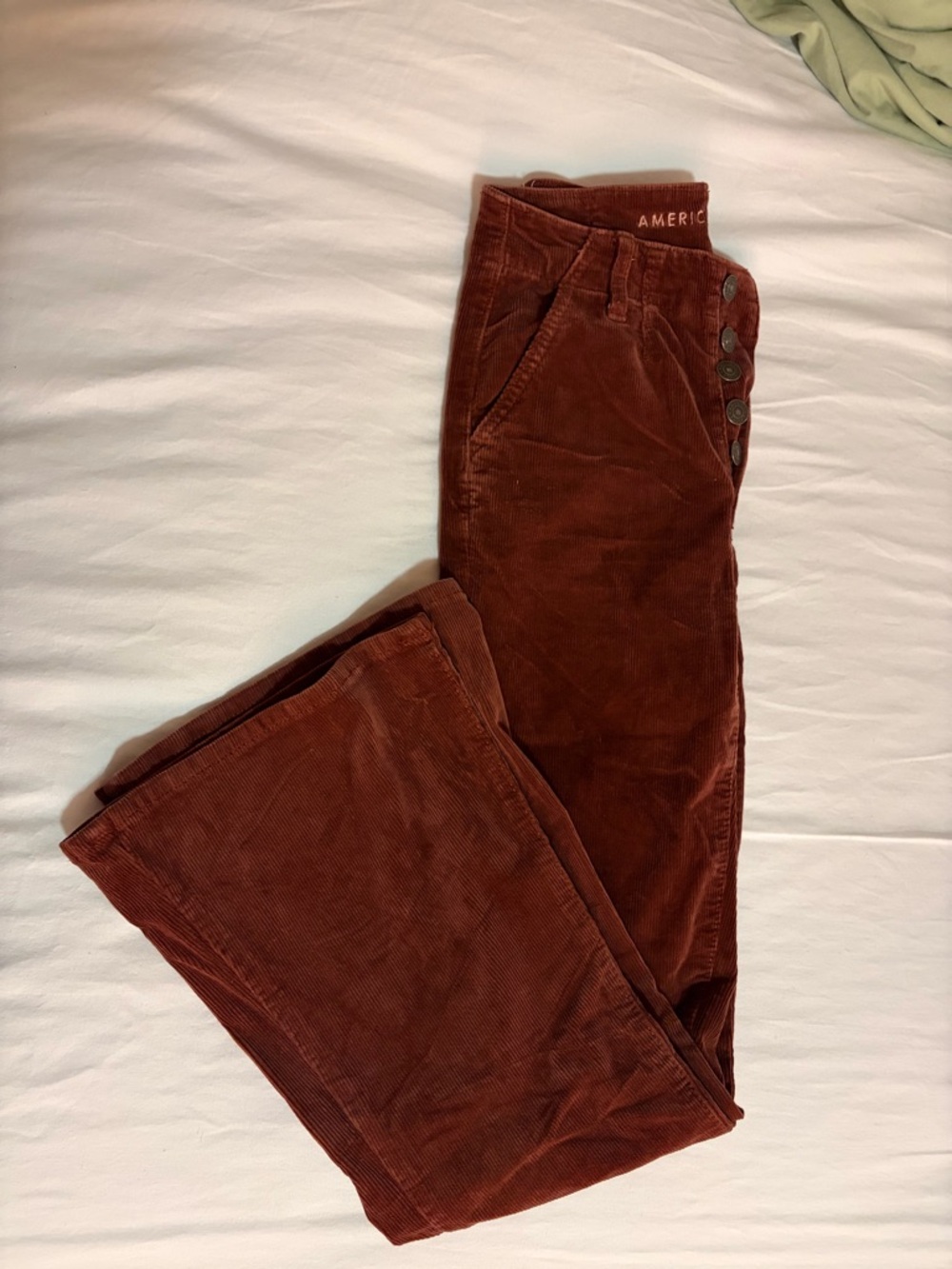 American Eagle Rust Brown Corduroy High-Rise Flare Pants